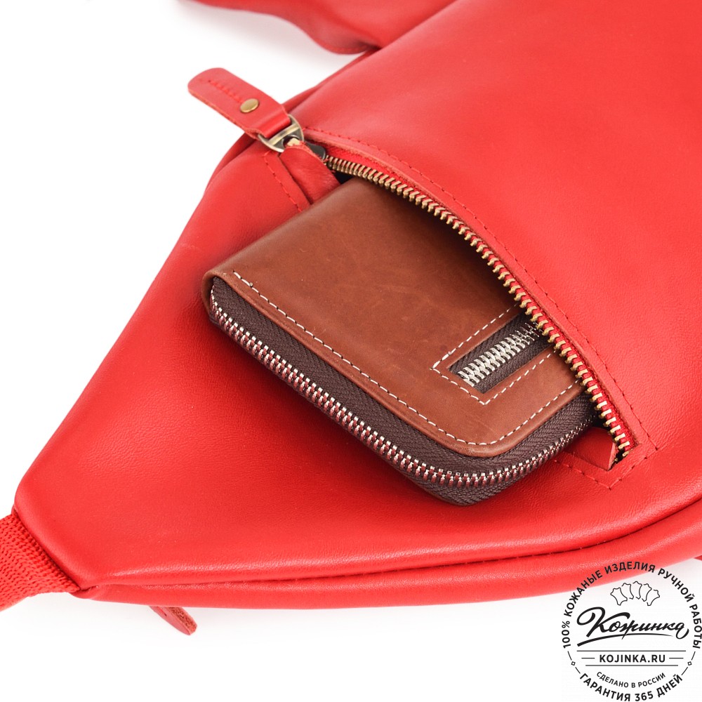  Кожаная сумка на грудь "Аполлон" (красная гладкая кожа)