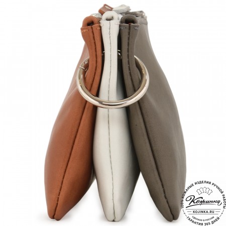 Женская кожаная сумка "Трио" (серый/бежевый/рыжий)