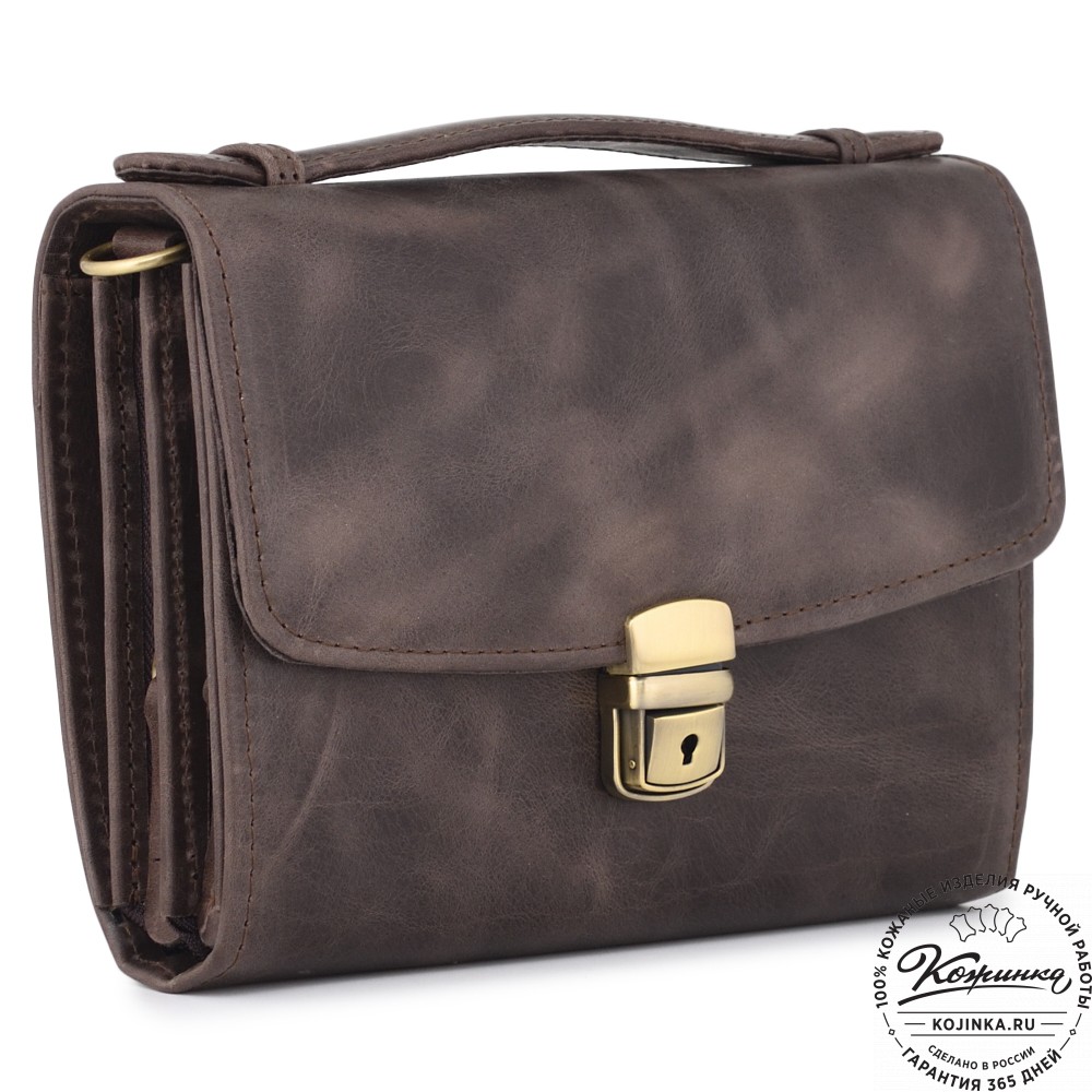 Кожаная барсетка "Фидель" (темно-коричневый антик)