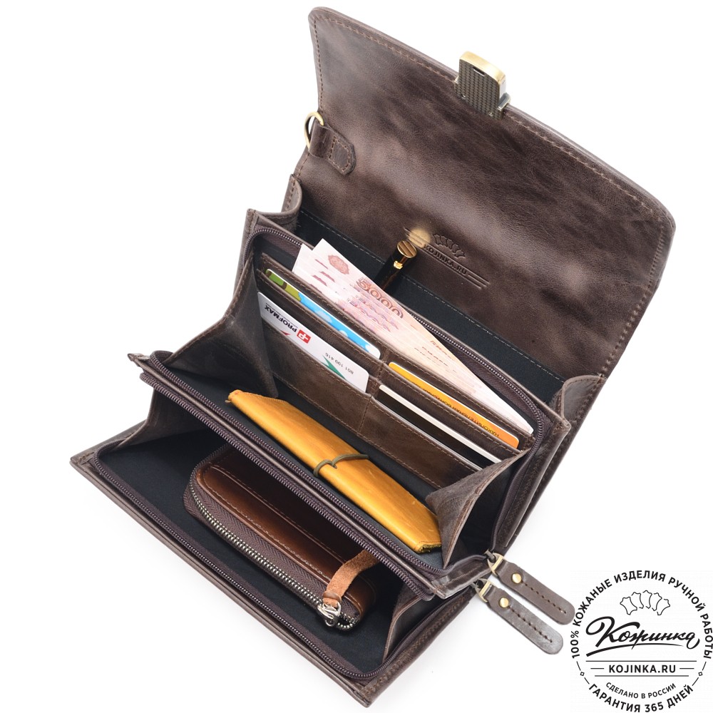 Кожаная барсетка "Фидель" (темно-коричневый антик)