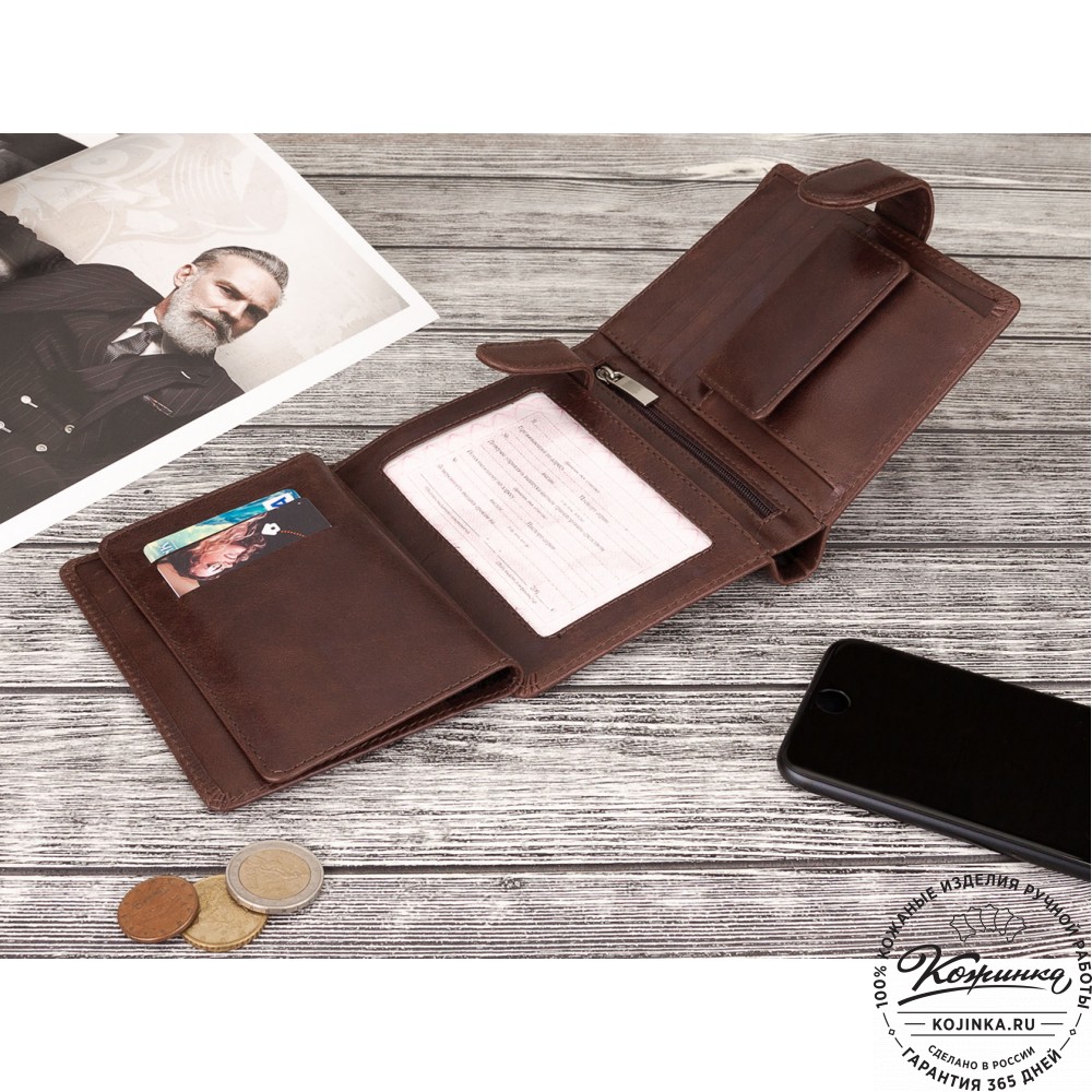 Кожаное портмоне "Пушкин" (коричневое)