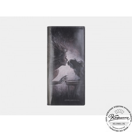 Кожаное портмоне "Монако" "Ведьма и кот" (чёрное)