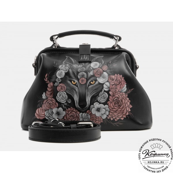 Сумка Фрейм "Волчица в цветах" (чёрная). фото 1
