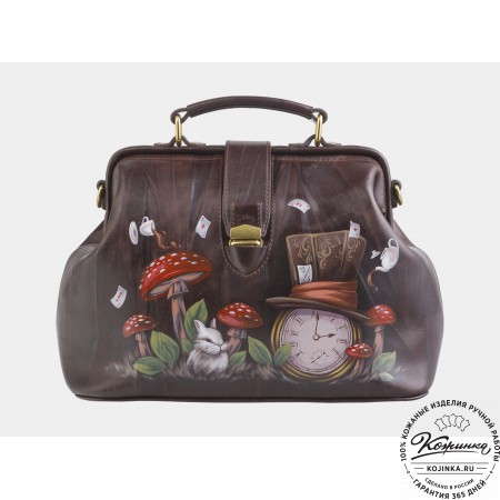 Сумка Фрейм Медиум "Алиса Часы" (коричневая)