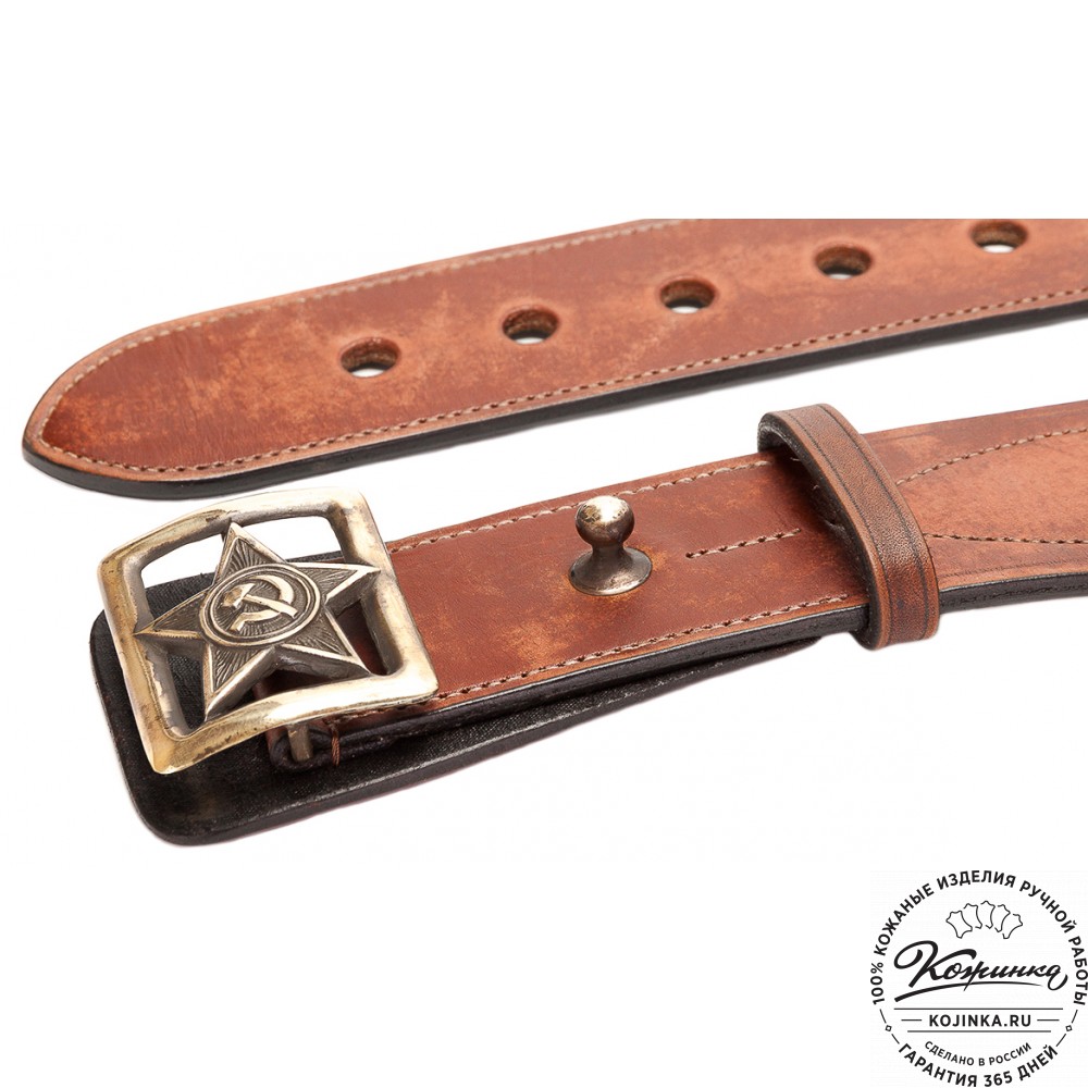 Кожаный мужской ремень "Комбат" (коричневый)