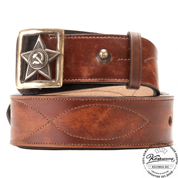 Кожаный мужской ремень "Комбат" (коричневый). фото 1