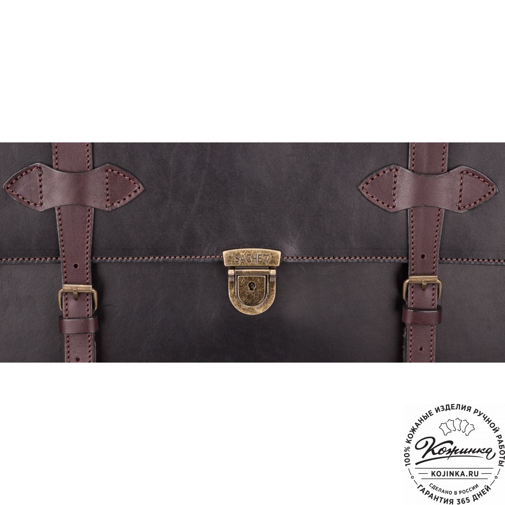 Мужской кожаный портфель "Литтлетон" (чёрный с коричневым)