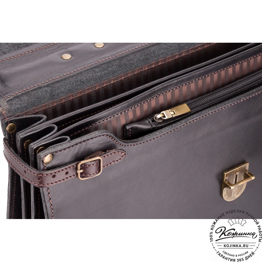 Мужской кожаный портфель "Литтлетон" (чёрный с коричневым)