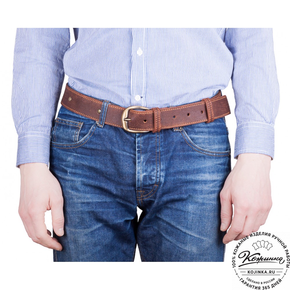  Кожаный мужской ремень Анри Нью (коричневый с пистонами)