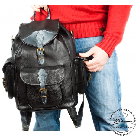 Кожаный рюкзак "Мидл" (чёрный)