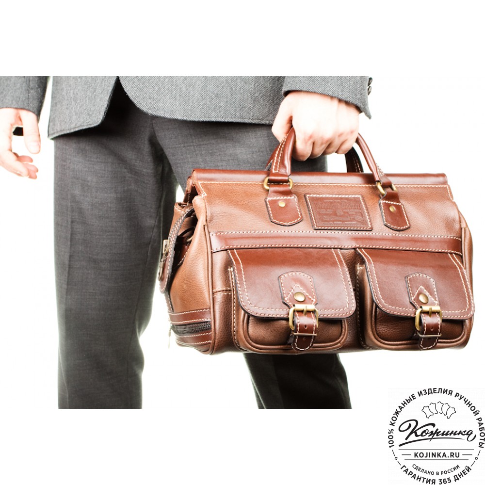 Кожаный дорожный саквояж "Малый" (коричневый)