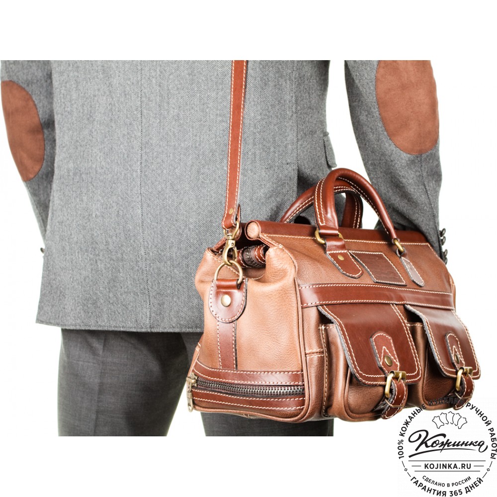 Кожаный дорожный саквояж "Малый" (коричневый)