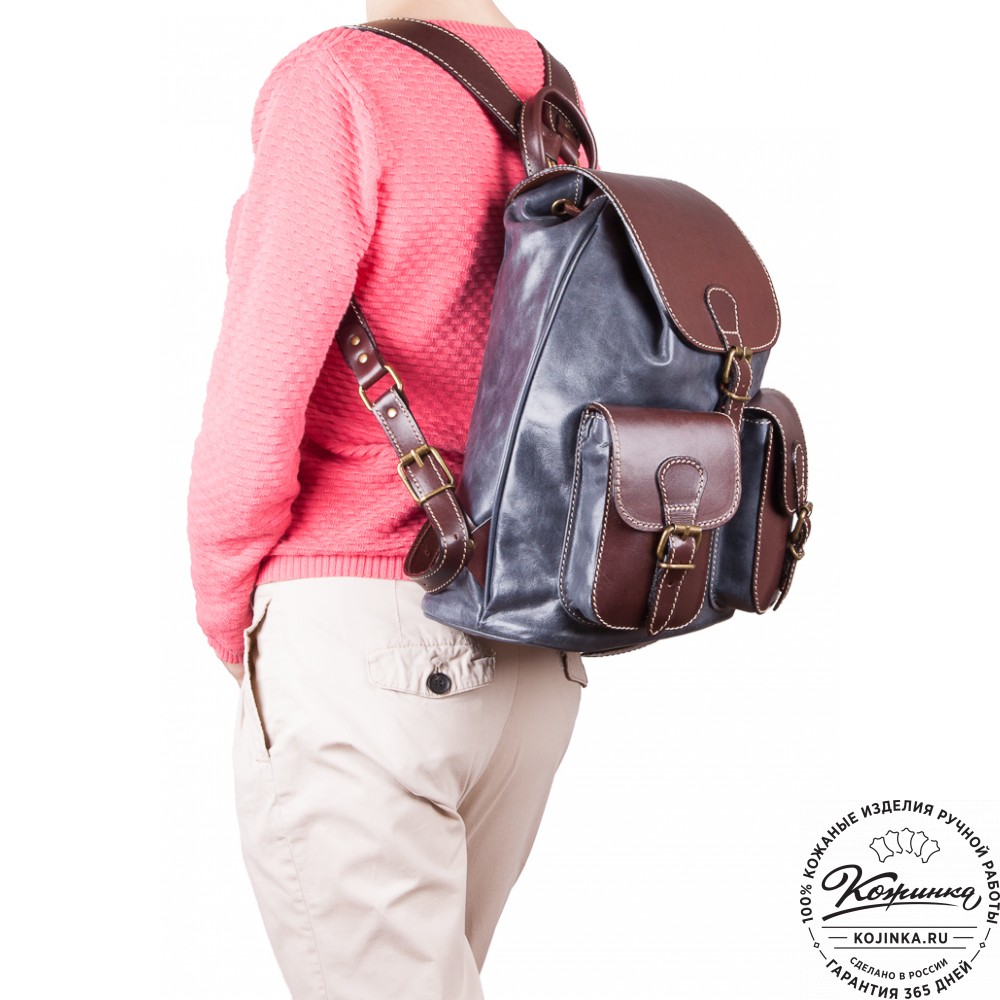 Кожаный рюкзак "Классик 2" (синий)
